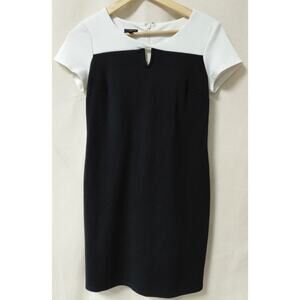 TALBOTS PETITES Black and White Dress Solid Short Sleeve Knee Length Size 2P